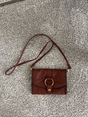 FRYE Leather Crossbody Bag with Gold Ring Accent
